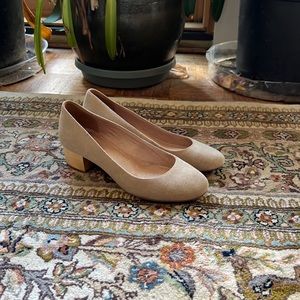 EUC Madewell Ella Tan Suede Wood Block Heels Shoes 8